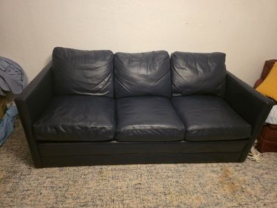 Blue Leather Hide-a-bed Couch