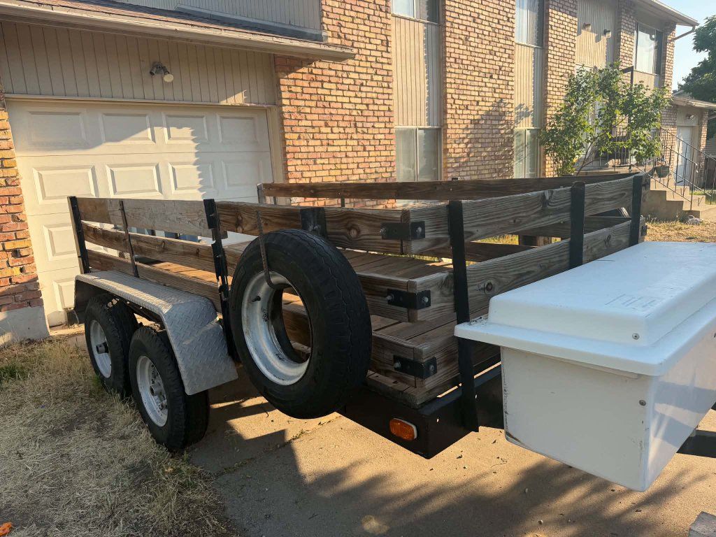 Utility Trailer with Wood Sides and Tool Box - Dual Axle all lights work comes with spare and tittle OBO