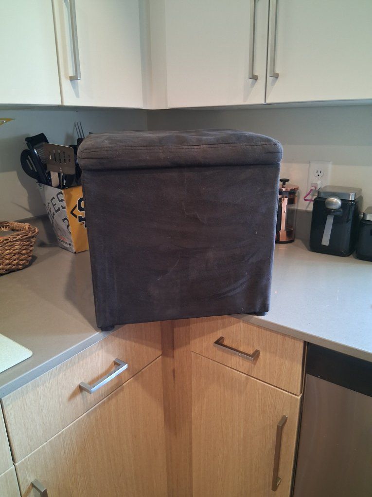 Black Fabric Storage Ottoman Footstool with Hinged Removable Lid