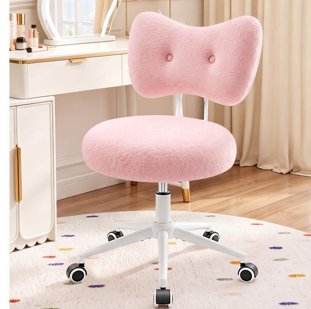 Pink Butterfly Back Lumbar Support Vanity and Study Rolling Chair