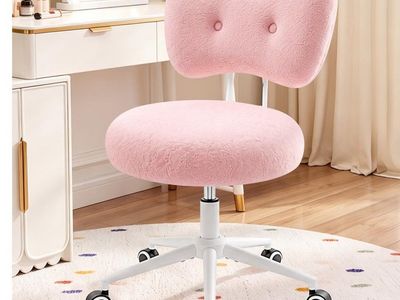 Pink Butterfly Back Lumbar Support Vanity and Study Rolling Chair