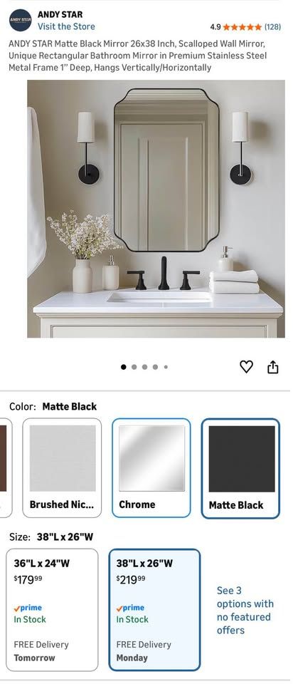 ANDY STAR Matte Black Mirror 26x38 Inch