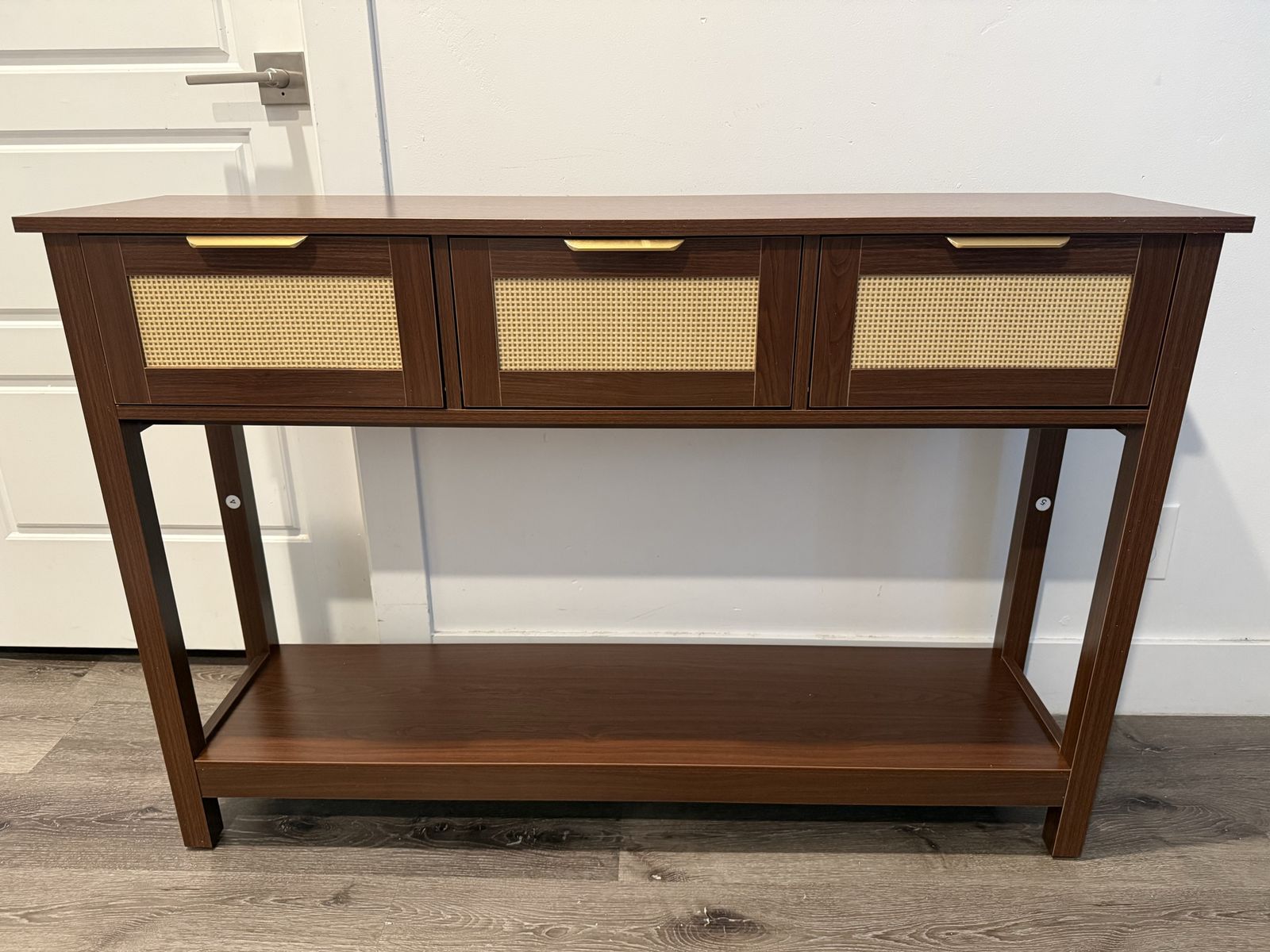 Brand New Console Table with 3 Rattan Drawers