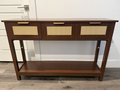 Brand New Console Table with 3 Rattan Drawers