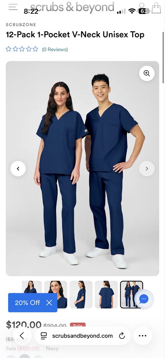 SCRUBZONE 12-Pack 1-Pocket V-Neck Unisex Scrub Top Navy Blue New