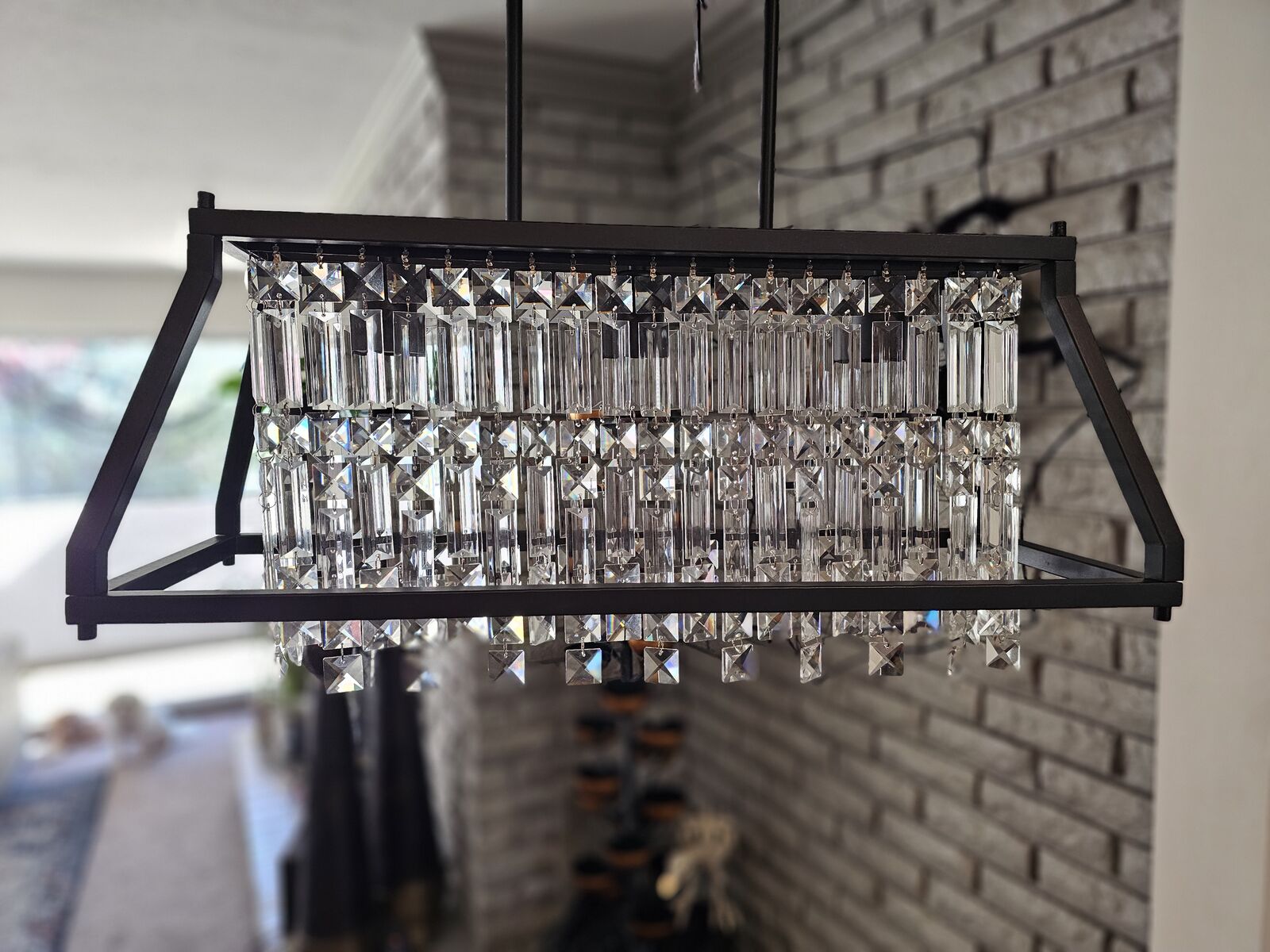 NEW BLACK 3 LIGHT CRYSTAL RECTANGULAR CHANDELIER