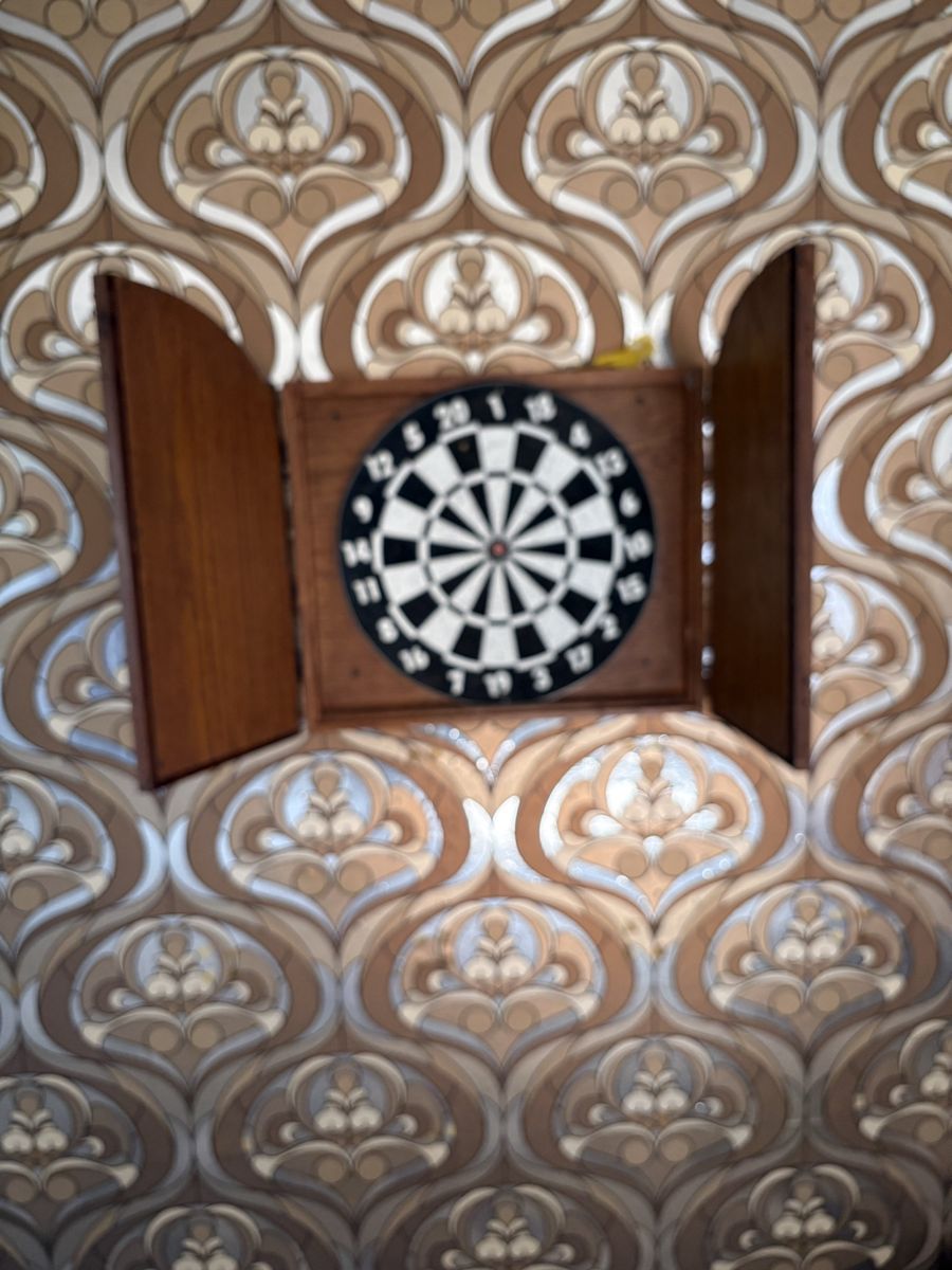Vintage Wooden Dartboard Cabinet with Dartboard and Scoreboards