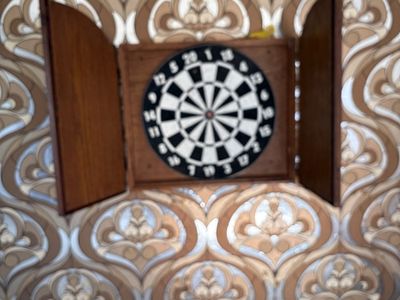 Vintage Wooden Dartboard Cabinet with Dartboard and Scoreboards