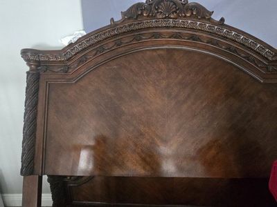 Ornate Dark Wood King Size Headboard with Carved Details - Traditional Style