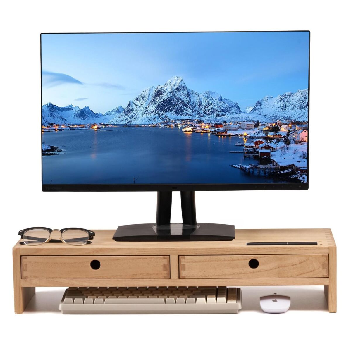 KIRIGEN Wood Monitor Stand with 2 Drawers