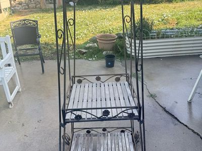 Giant iron and wood plant stand
