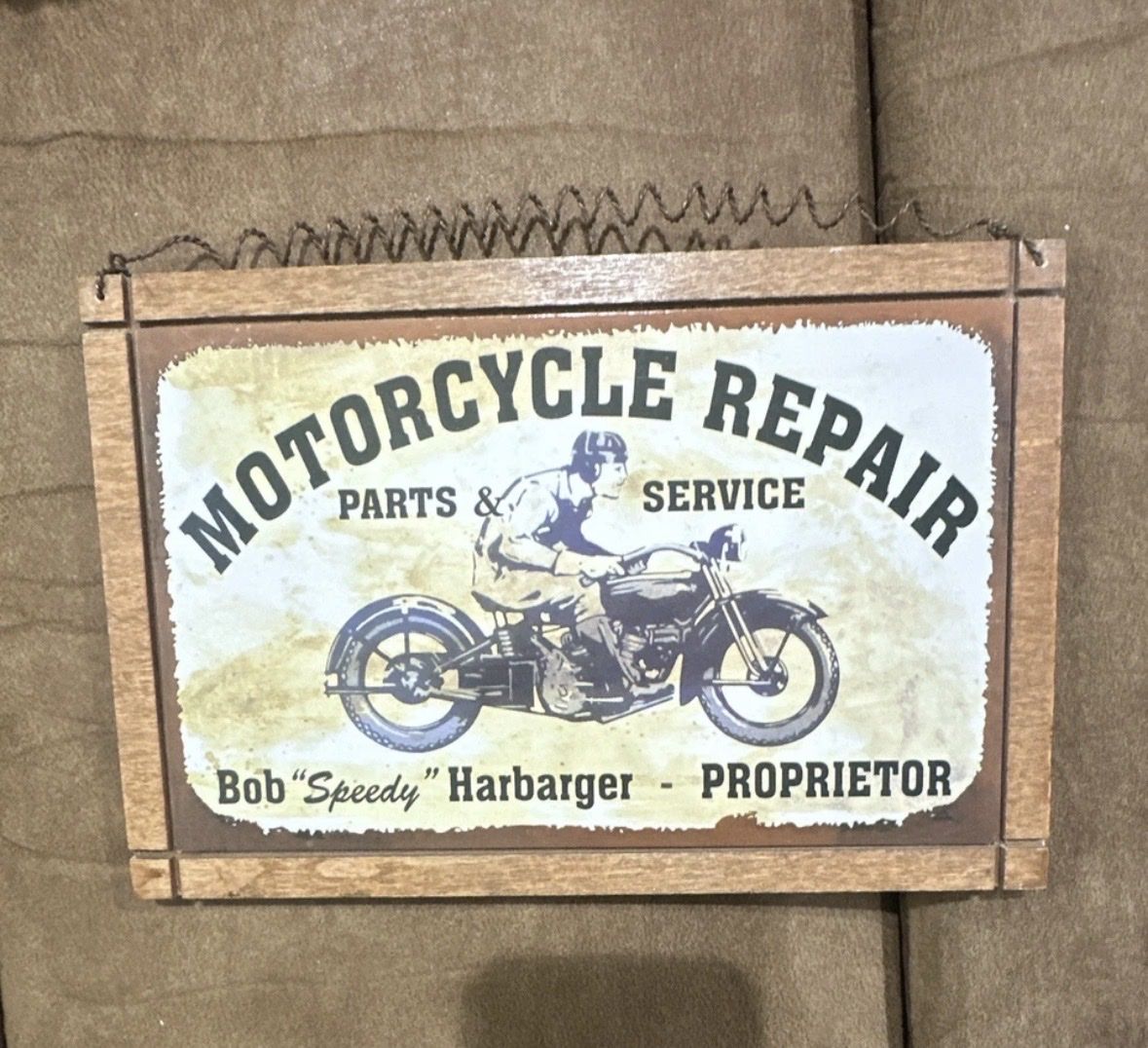 Vintage Style "Motorcycle Repair" Wood Sign - Bob "Speedy" Harbarger Proprietor