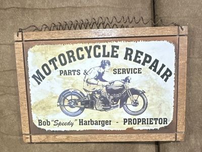 Vintage Style "Motorcycle Repair" Wood Sign - Bob "Speedy" Harbarger Proprietor