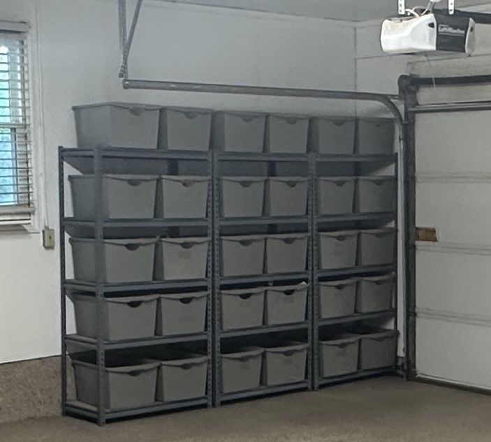 Industrial-style Metal Storage Shelving Unit with Bins - Garage/Workshop Organization