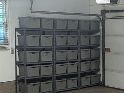 Industrial-style Metal Storage Shelving Unit with Bins - Garage/Workshop Organization