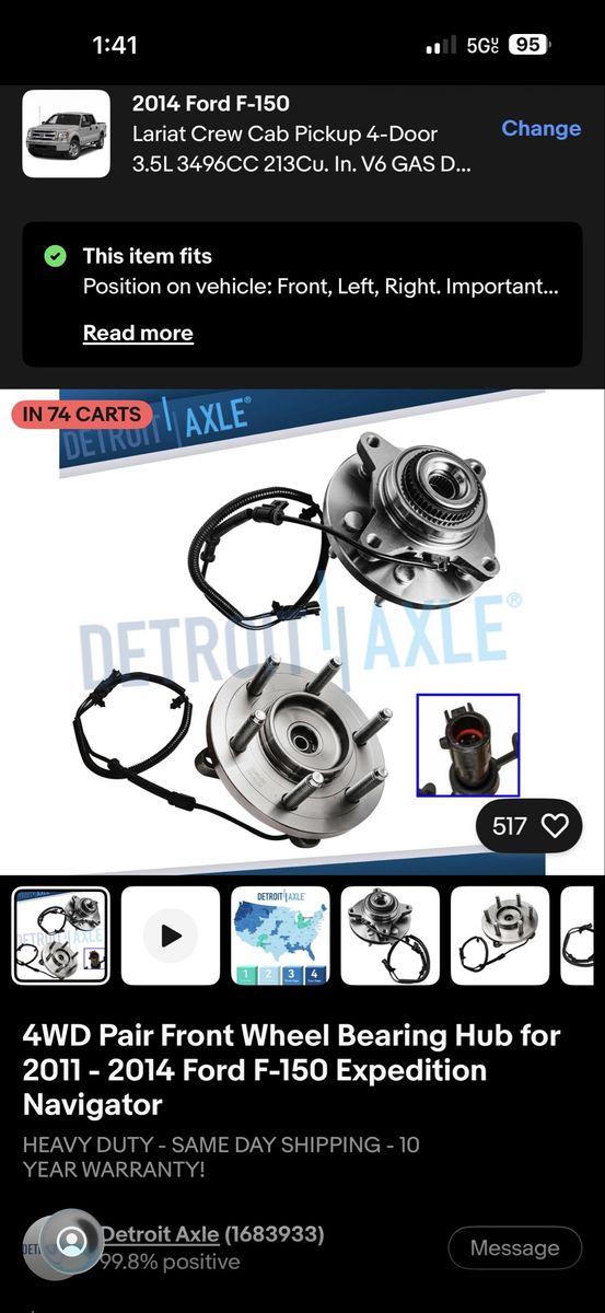 Detroit Axle 4WD Front Wheel Bearing Hub Pair for 2011-2014 Ford F-150, Expedition, Navigator