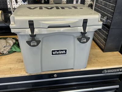 Vivint Branded Gray Cooler with Bottle Openers and Metal Handle - Excellent Condition