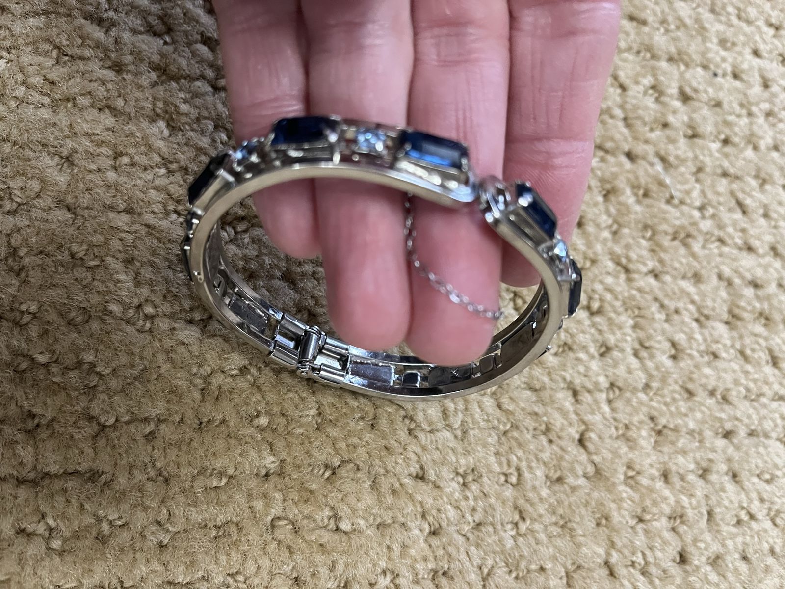 Blue and Silver Vintage Rhinestone Bracelet - 1950's