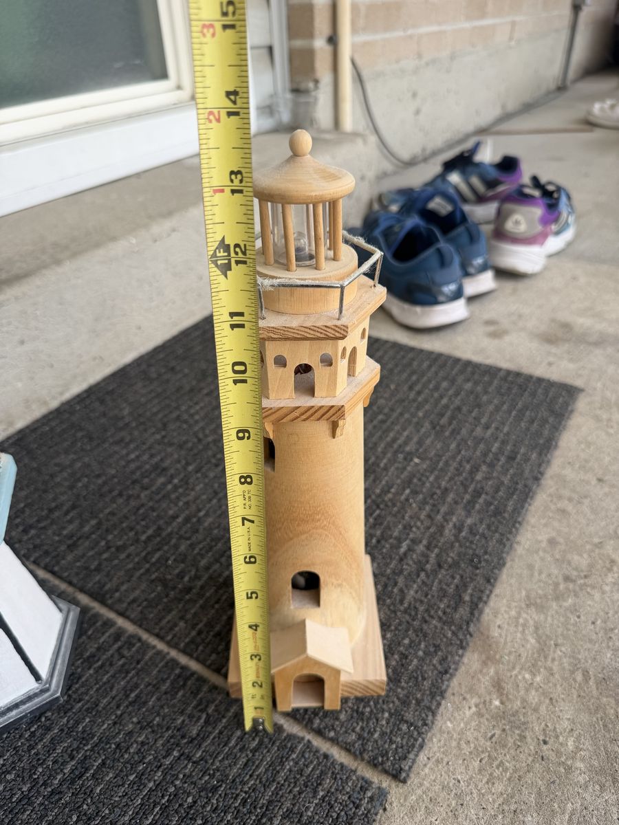 Wooden Lighthouse Decor Figurine Light Up ~14 Inches
