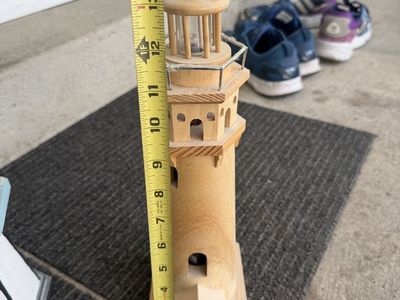 Wooden Lighthouse Decor Figurine Light Up ~14 Inches