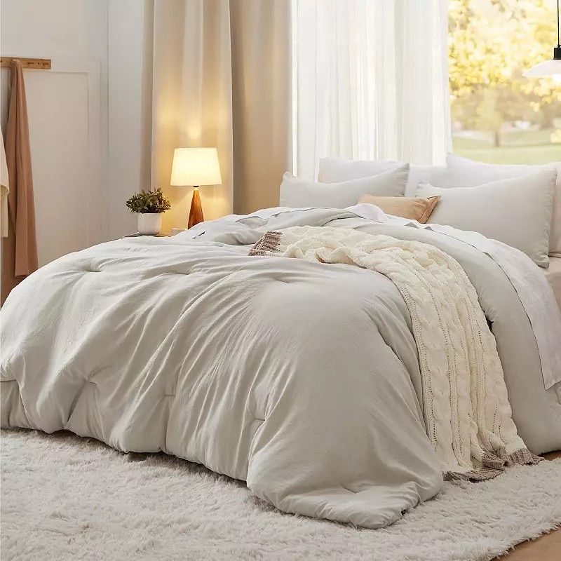 Bedsure GentleSoft Tech Comforter Bedding Set Neutral Beige/Off-White queen