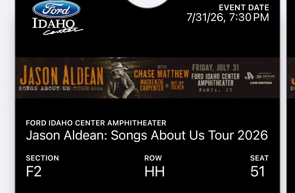 Jason Aldean: Songs About Us Tour 2026 - Ford Idaho Center Amphitheater - Section F2, Row HH