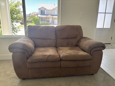 Brown Suede Loveseat - Compact 2-Seater Sofa