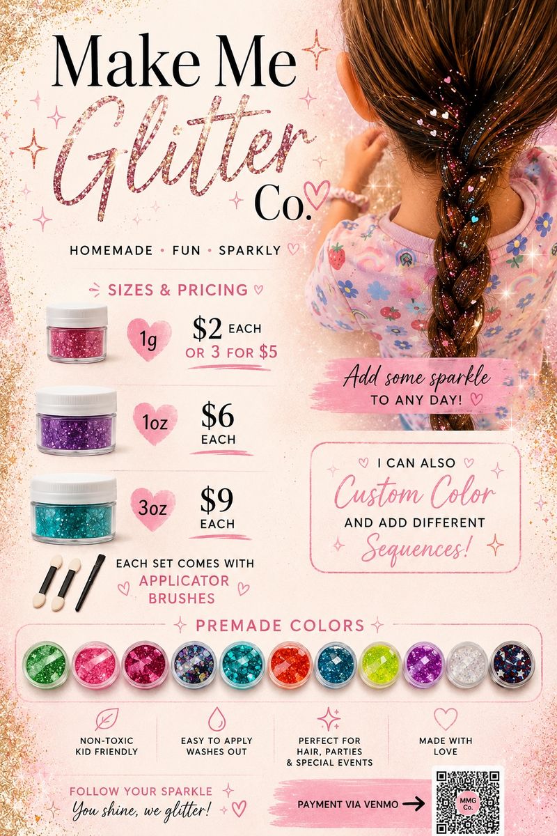 Make Me Glitter Co. Premade Hair Glitters - Various Colors & Sizes, Non-Toxic, Kid-Friendly