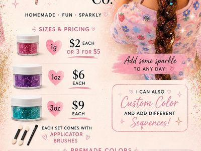 Make Me Glitter Co. Premade Hair Glitters - Various Colors & Sizes, Non-Toxic, Kid-Friendly