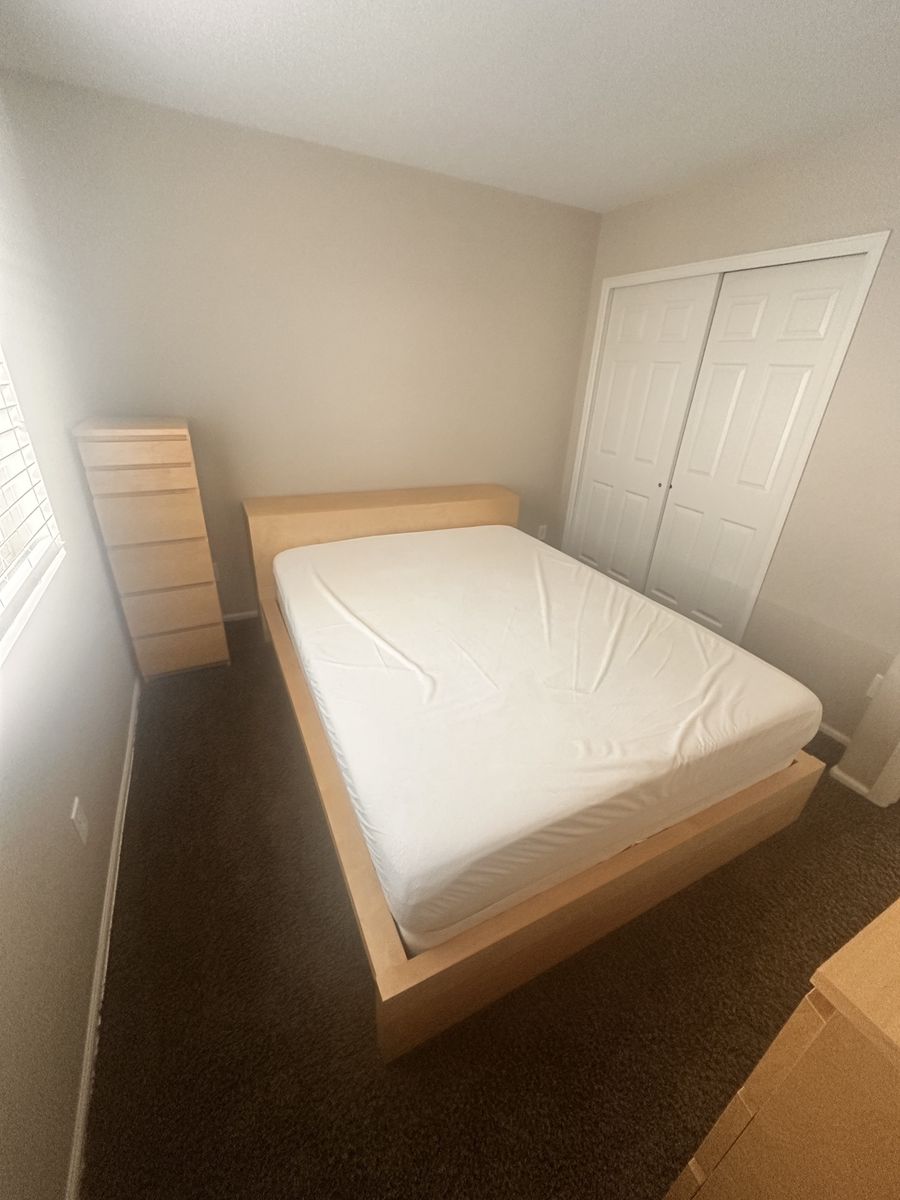 IKEA Malm Queen Bed Frame with Storage Headboard and Tempur-Pedic Mattress