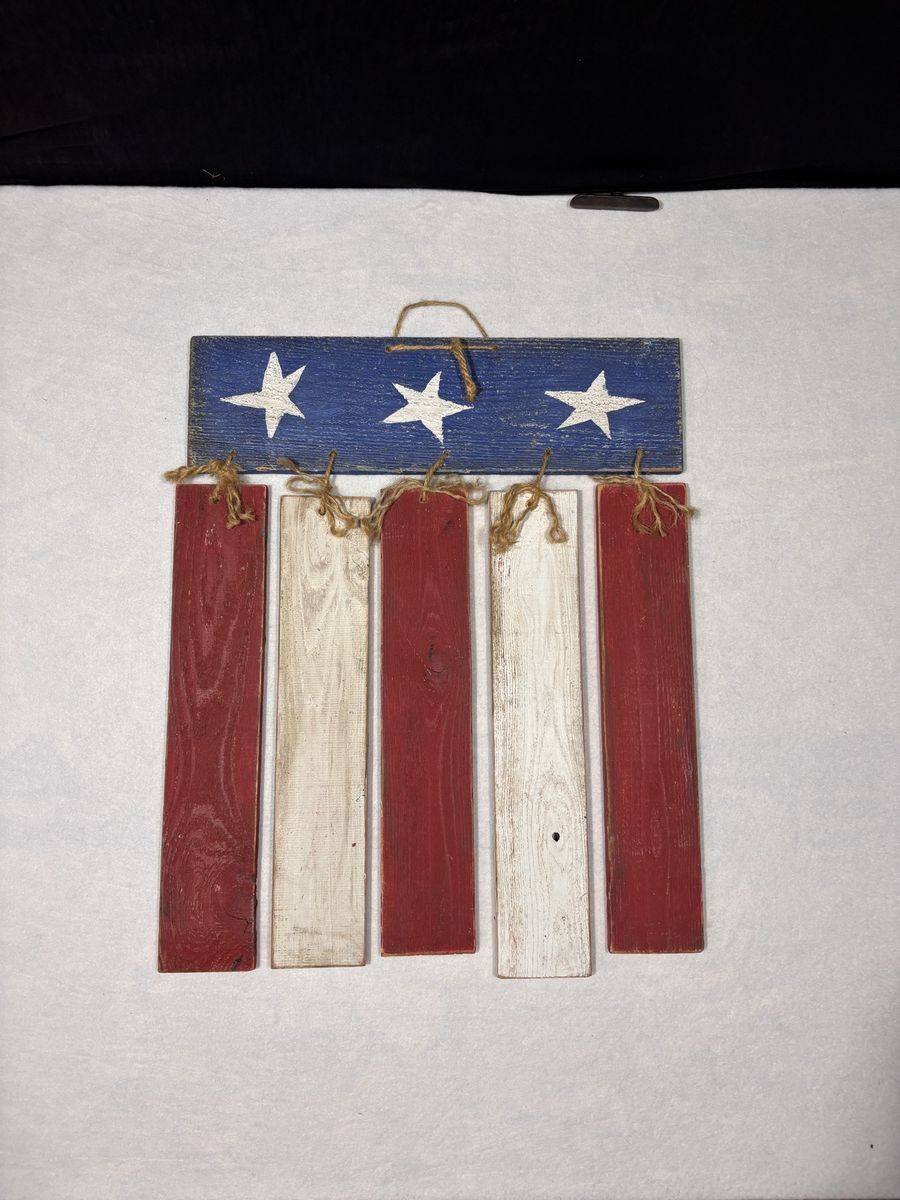 Rustic Wooden Wall Decor Lot - Patriotic American Flag Sign & Wooden Sunflower Hanging Decoration