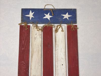 Rustic Wooden Wall Decor Lot - Patriotic American Flag Sign & Wooden Sunflower Hanging Decoration
