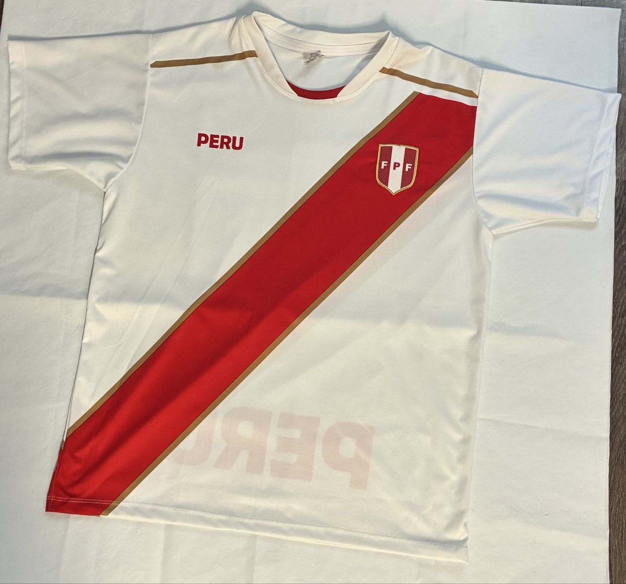 Peru National Soccer Team FPF Jersey - Men's White/Red/Gold Size M