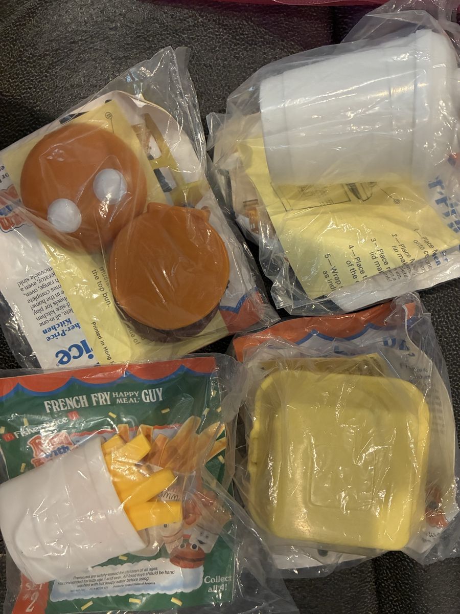 Vintage 1989 McDonald's Happy Meal Food Changeables: Hamburger, French Fry, Drink, and Cheeseburger Toys
