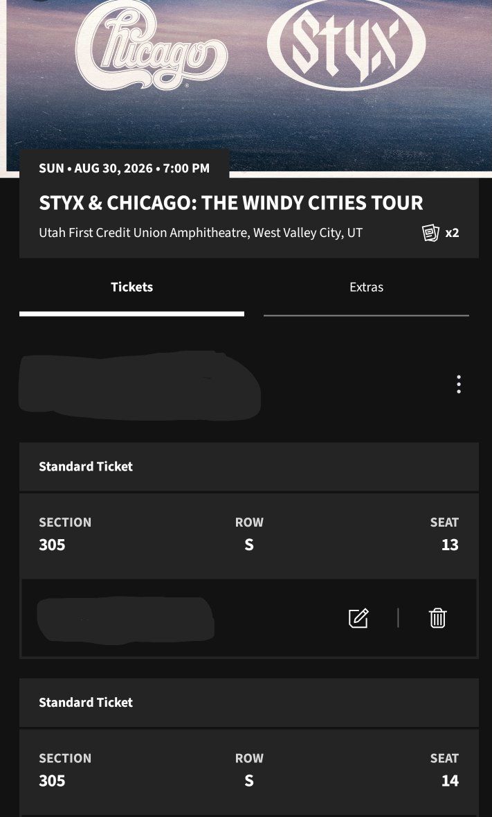 Styx & Chicago: The Windy Cities Tour Tickets - Utah First Credit Union Amphitheatre Aug 30 2026