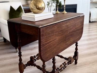 Antique Raw Wood Drop Leaf Dining Table Console