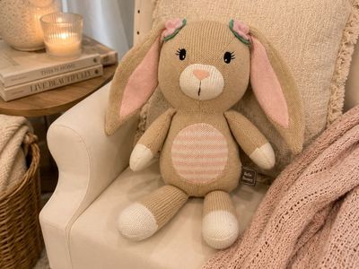 Cuddle + Kind Belle Bunny Knitted Stuffed Bunny Toy with Pink Ears and Flowers
