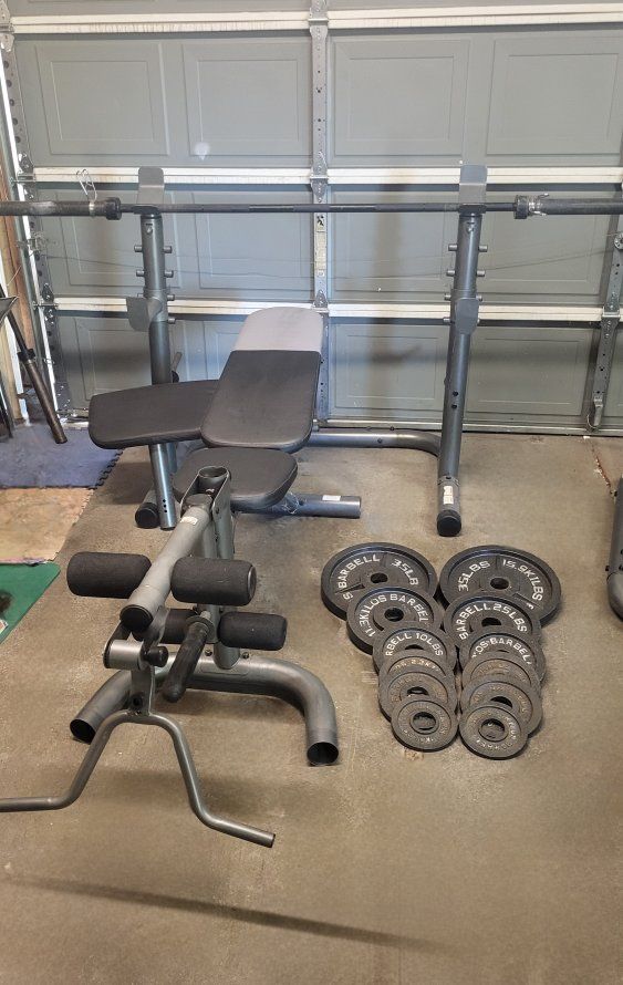 bench and 165 pounds of weights