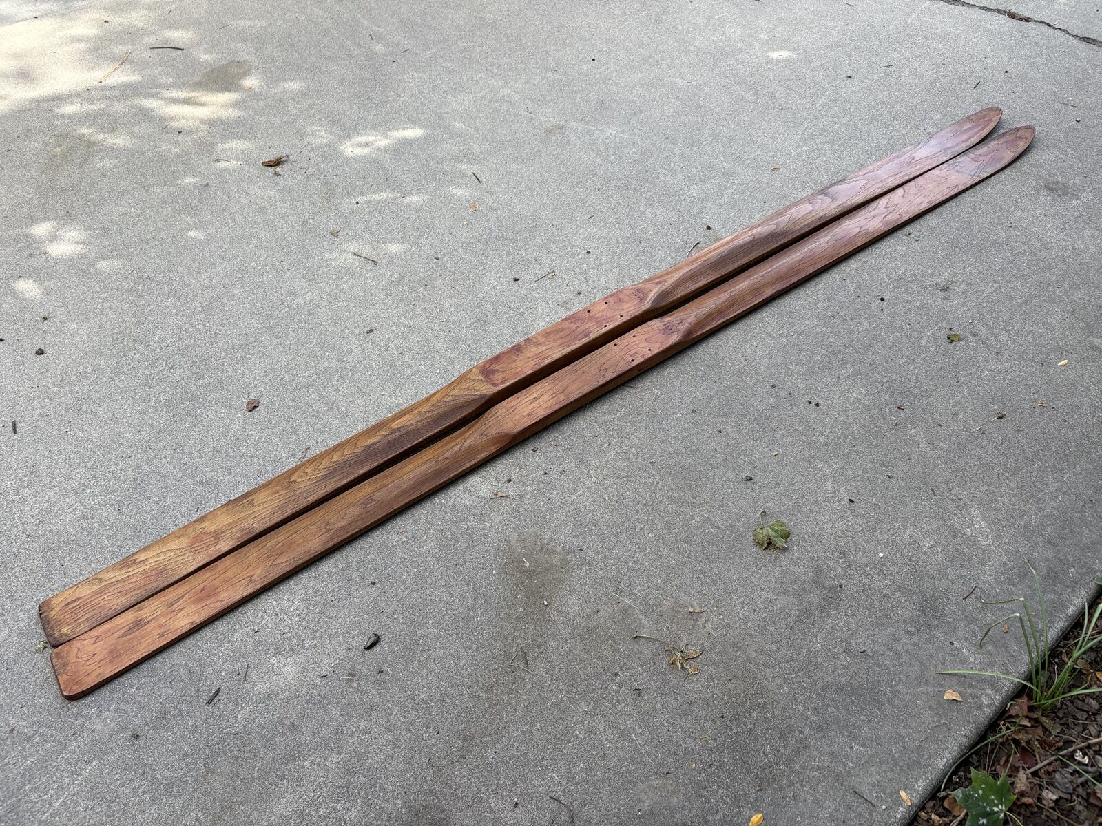 Super tall pair of antique wooden skis. Awesome home or cabin decor vintage downhill alpine skis Hickory wood skis