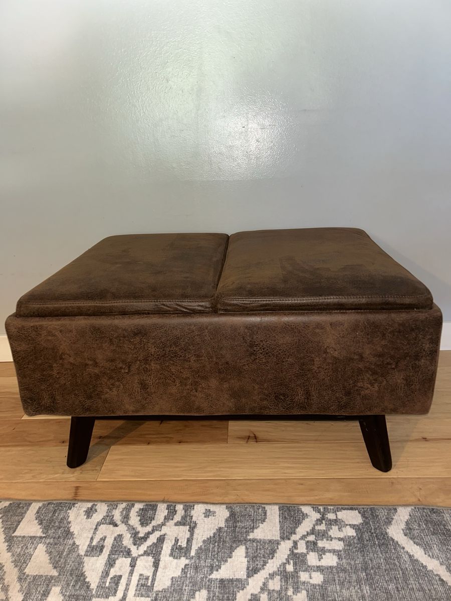WYNDENHALL Ethan 34" Mid-Century Modern Brown Rectangle Storage Ottoman with Trays