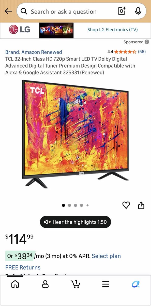 TCL 32-Inch Class HD 720p Smart LED TV – NEW IN BOX