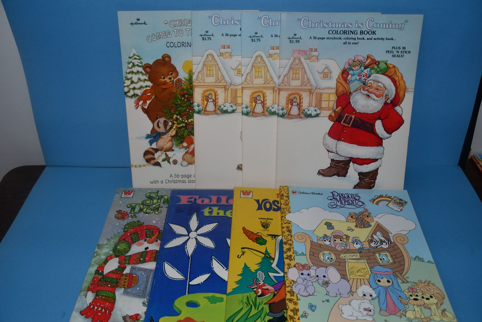 8 VINTAGE COLORING & DOT TO DOT BOOKS ~ 1964 to 2000 ~ NEVER USED ~ SANTA ~ PRECIOUS MOMENTS.....