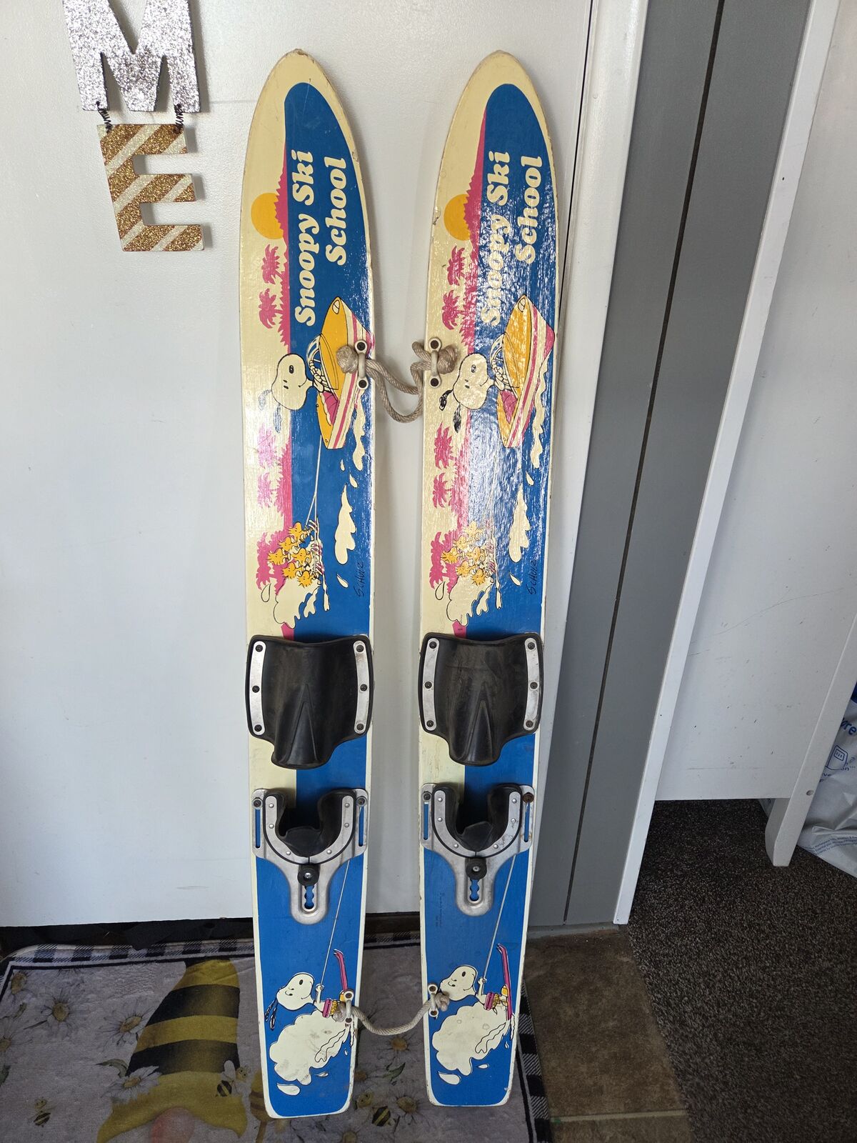 1965 Vintage Snoopy Ski School Water Ski's 47" Wood Adjustable Kids Lake House Decor