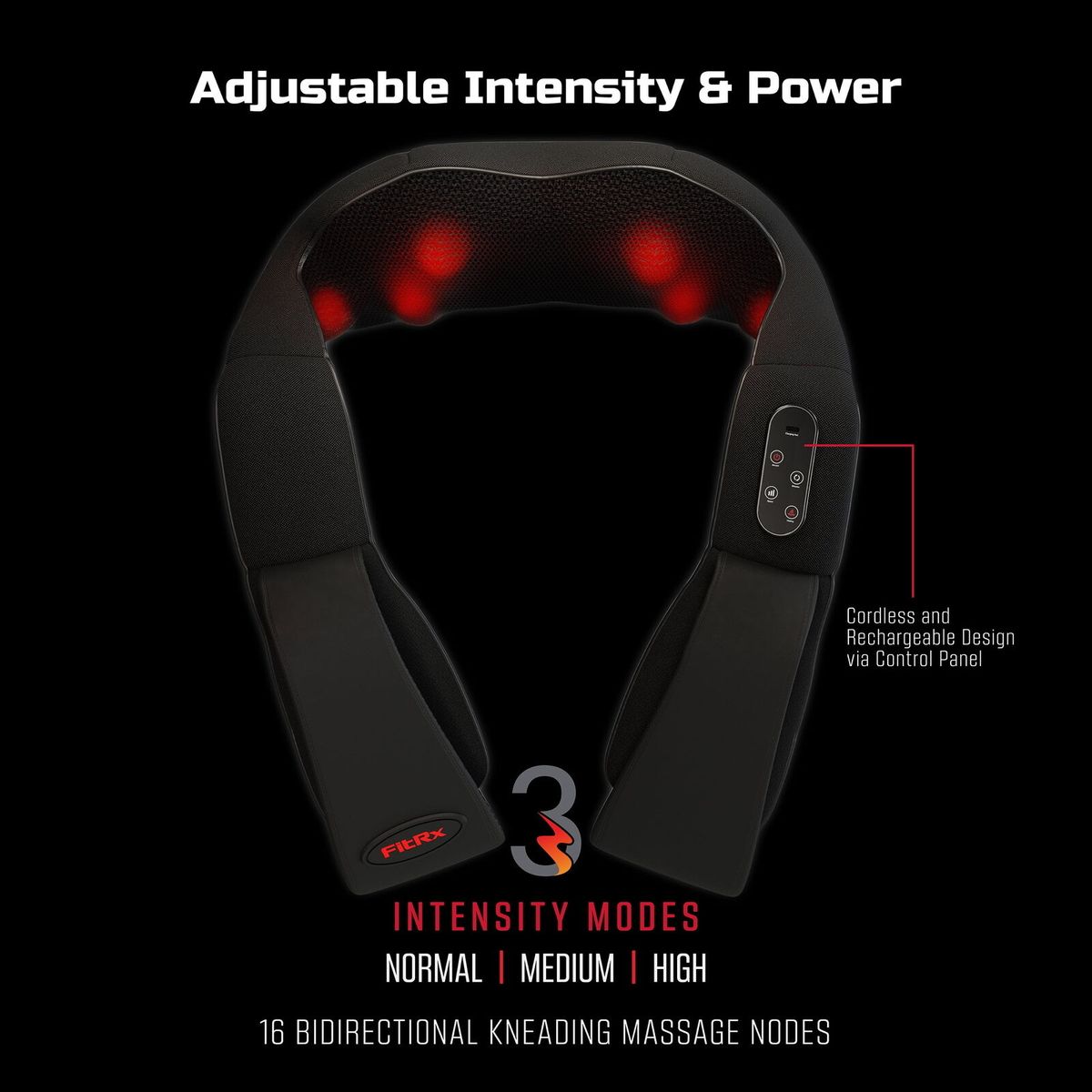 FITRX Cordless Rechargeable Neck & Shoulder Massager with Heat & 3 Intensity Modes
