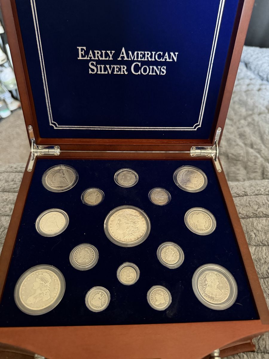 Early American Silver Coins Collection in Display Case - Vintage US Coins