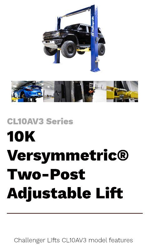 Challenger Lift CL10V3 Versymmetric 10K Two-Post 10,000 lbs