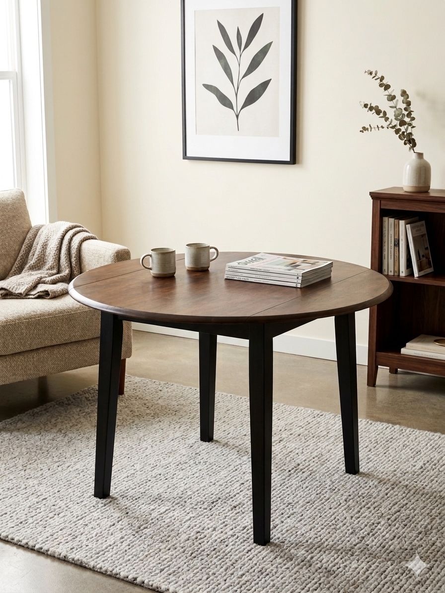 Refinished Round Drop-Leaf Dining Table