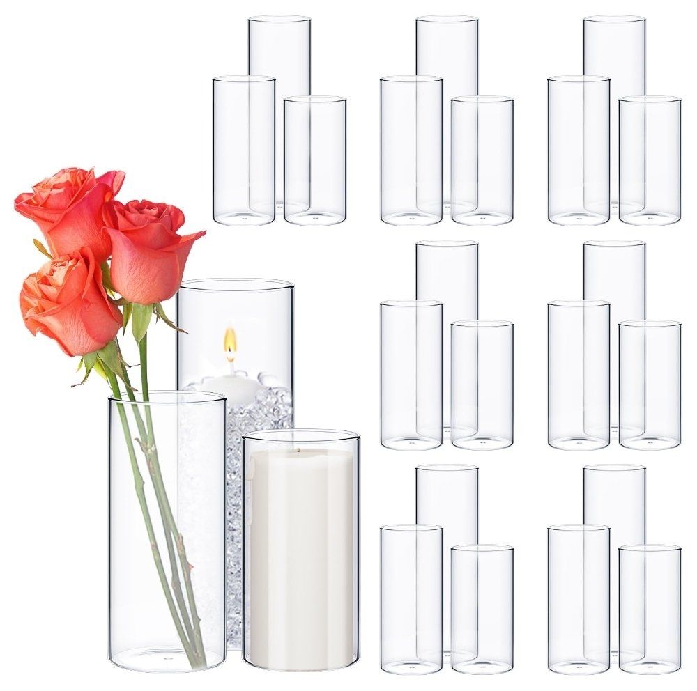 24 Pcs Thin Cylinder Vases Set for Centerpieces, 2.5'' X 5'',6'',8''
