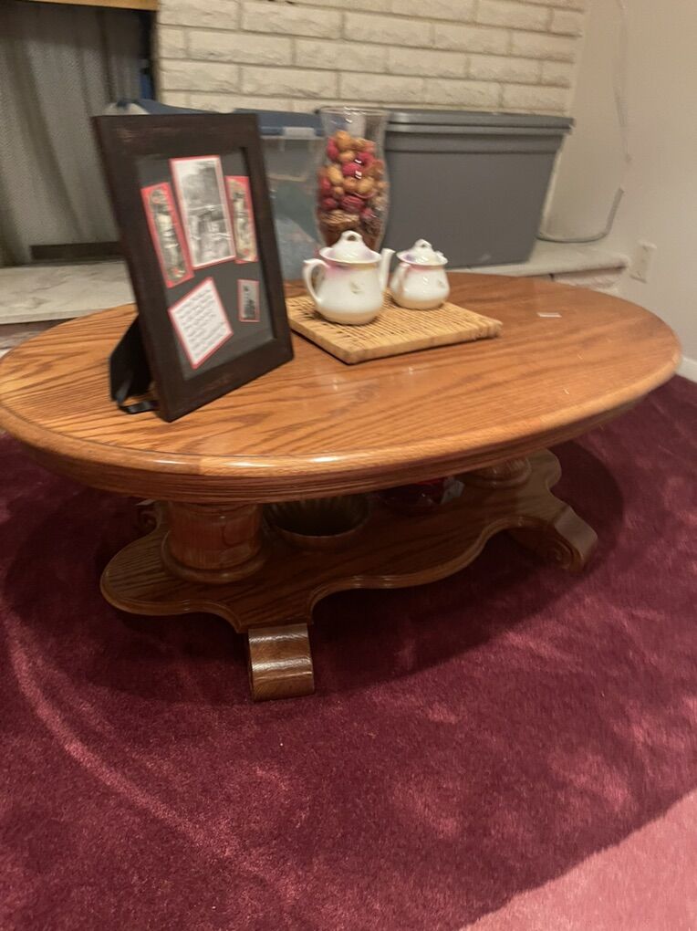 Solid Oak, Coffee, And End Table