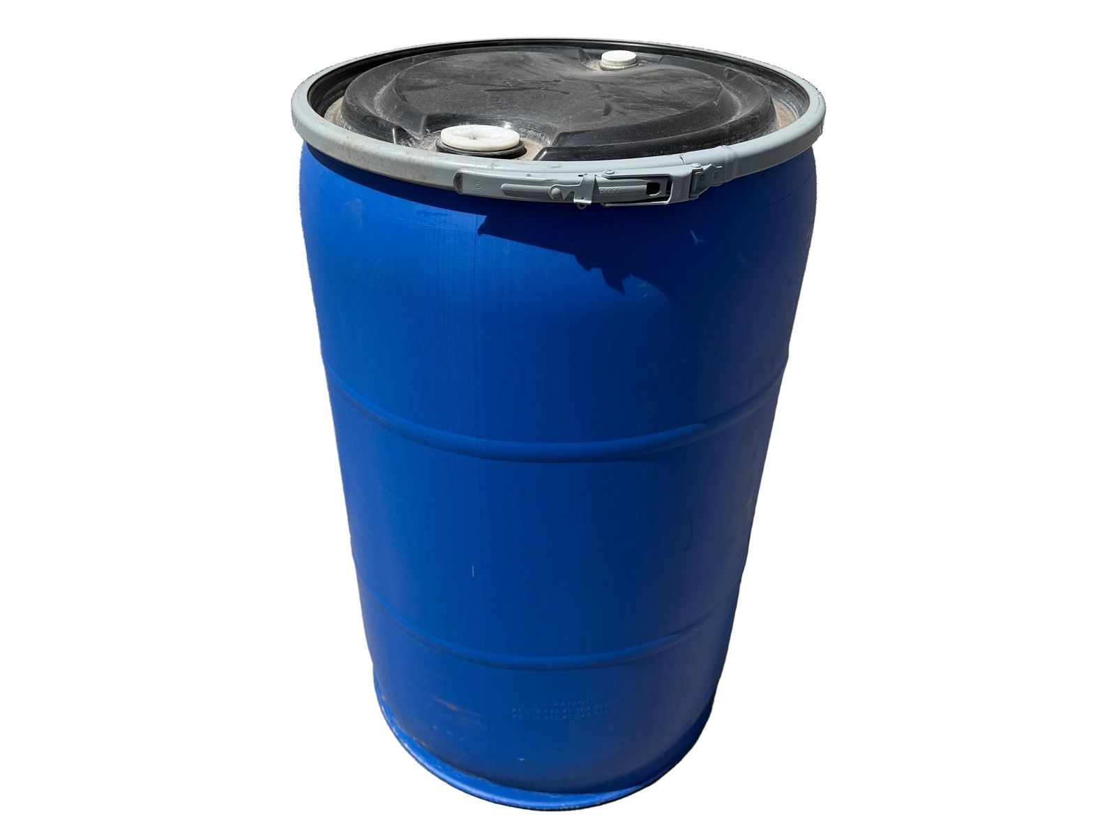 Used 55 Gallon Plastic Drum / Barrel - Blue Chemical Grade - Removable Top - 2 Bung - Storage, Trash Bin, Etc